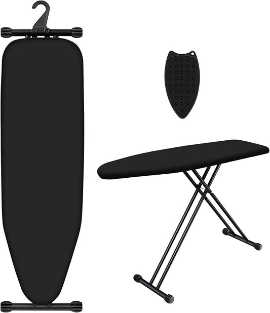 UFETGYG Ironing Board with Iron Rest,Extra Thick Cover,43x13 Compact and Space Saver Iron Board, Height Adjustable,Stable Structure, Easy to Fold, Black