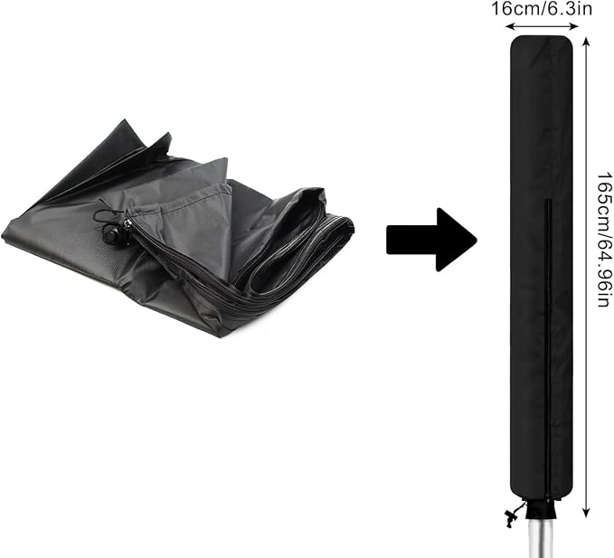 Rotary Airer Cover, Clothes Washing Line 420D Oxford Waterproof Windproof UV-Resistant & Non-Slip Lining Dryer Umbrella Parasol Protective Zips, for Garden All Rotaries (Black,168 * 16 * 16cm)