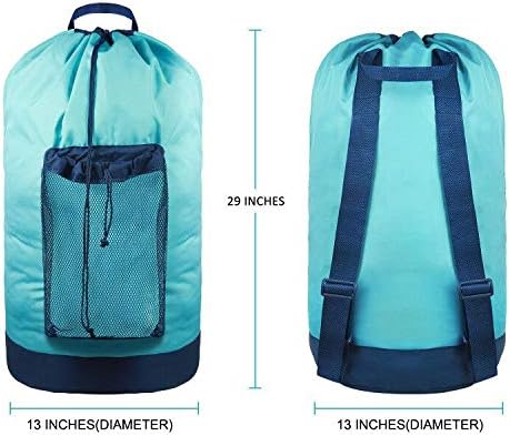 Laundry Backpack with Shoulder Straps and Mesh Pocket Durable Nylon Clothes Hamper Bag with Drawstring Closure for College, Travel, Laundromat, Apartment