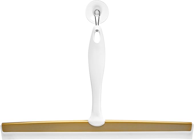 iDesign Bathroom Shower Squeegee, White/Soft Brass | Wall Hook Included
