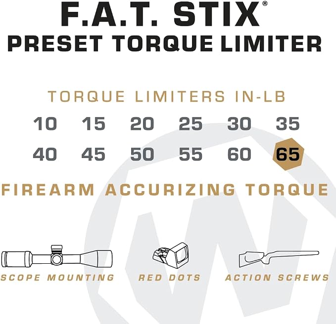 Fat Stix Individual Limiter 10-65 Inch-Pounds with Preset Torque, Accurately Tightens, Reversible, Compatible with Wheeler Fat Stix T-Handle Driver, for Gunsmithing, Reloading, and Torque Adjustment