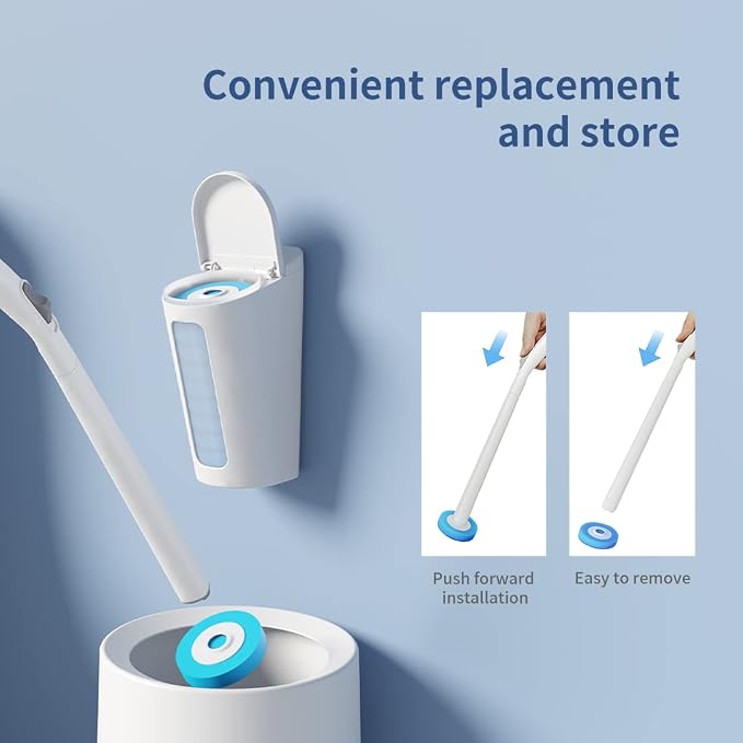 CQT Disposable Toilet Bowl Brush with Toilet Wand 30 Refill Heads, Toilet Bowl Cleaner Wands,Toilet Cleaning System Starter Kit(Wand+30 Refills)
