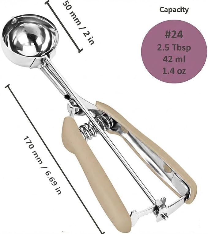 Ice Cream Scoop, 18/8 Stainless Steel Cookie Scoop, Cookie Scoops for Baking, 2.5Tbsp/42ml/1.4 oz Cookie Dough Scoop, Ice Cream Scooper with Trigger Release, Cookie Scooper for Baking(#24 Brown)