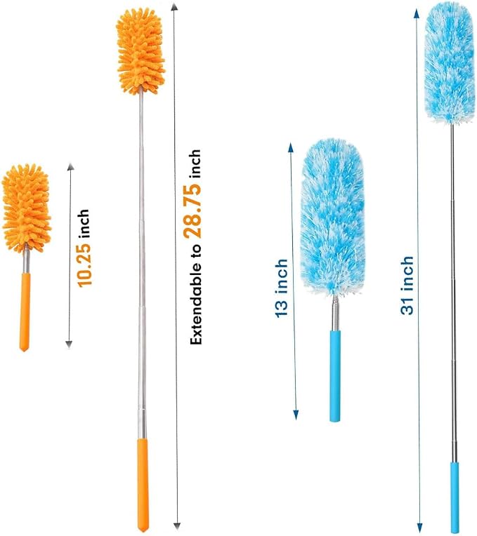 4 pcs Extendable and Washable Microfibre Feather Duster,12" to 31" Reachable, Microfibre Cleaning Tool, Small Dusters for Cleaning Office, Car, Computer, Furniture, Sofa