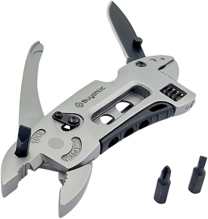Buyohlic Multitool Wrench with 7 Tools/Pliers/Wire Cutter/Flat Screwdriver Adjustable Multi Purpose Stainless Steel Tool