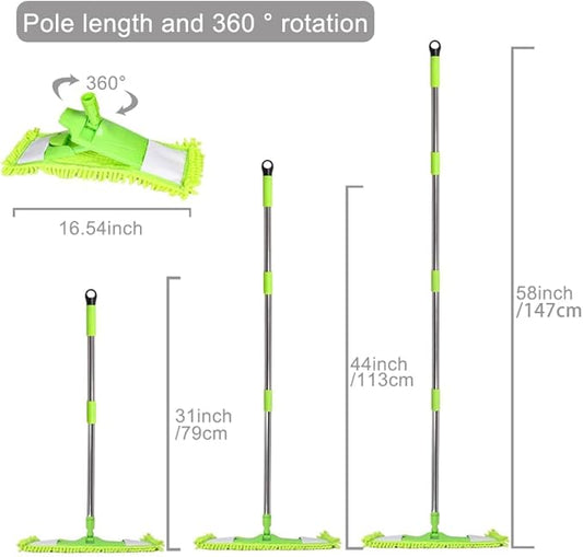 [Godiyyer] Dust Mop for Floor Cleaning, 360° Swivel Chenille Mop with 2 Washable Pads, Adjustable 31-58" Handle, Dry and Wet Available, Suitable for Hardwood, Laminate, Tile, Marble