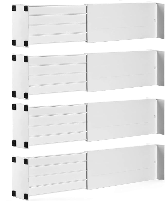 Dial Industries Adjustable Dresser Drawer Clothes Organizer Dividers, Set of 4, 4.5" Deep | Slides apart to fit drawers of any length, Separates socks, underwear and small items, Great for bedroom or bathroom drawers