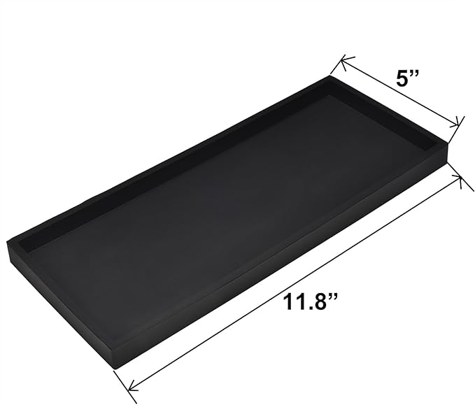 DNC Bathroom Vanity Tray for Counter, 2PC 11.8" Silicone Kitchen Sink Soap Tray for Countertop Dish Holder Dispenser Toilet Tank Desk Organizer Black