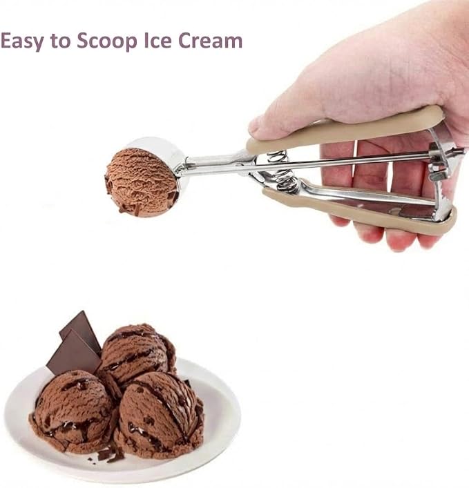 Ice Cream Scoop, 18/8 Stainless Steel Cookie Scoop, Cookie Scoops for Baking, 2.5Tbsp/42ml/1.4 oz Cookie Dough Scoop, Ice Cream Scooper with Trigger Release, Cookie Scooper for Baking(#24 Brown)