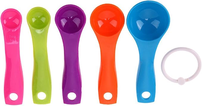 5 in 1 Colorful Plastic Tea Flour Coffee Measuring Spoons Set Kitchen Cooking Baking Tools (Random Color)