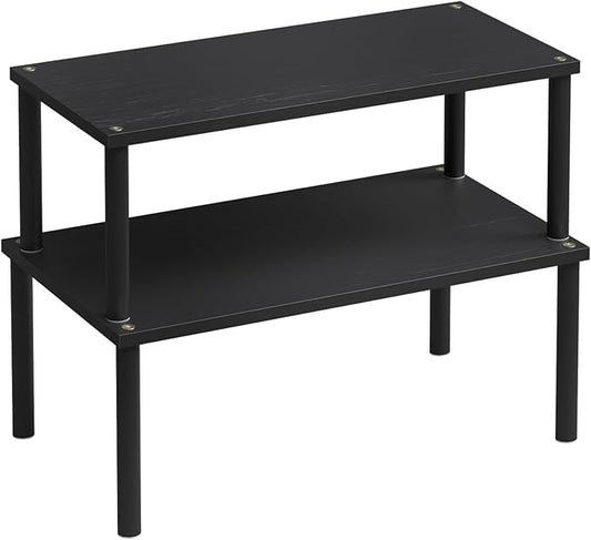 VERTORGAN Cabinet Organizer Shelf(Set of 2),Kitchen Counter Shelves,Bamboo Spice Rack Countertop and Cabinet,Stackable Expandable,Large(Black)