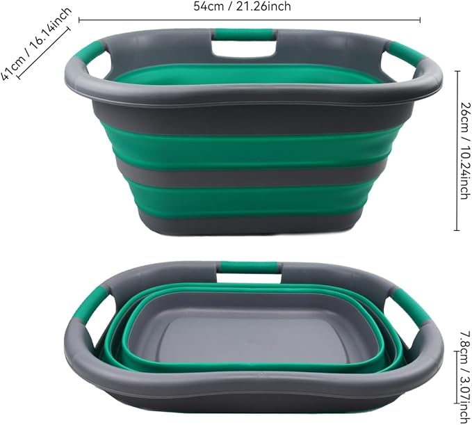 SAMMART 30L (7.9 gallon) Collapsible Plastic Laundry Basket - Foldable Pop Up Storage Container/Organizer - Portable Washing Tub - Space Saving Hamper/Basket (1, Dark Grey/Bluish-Green)