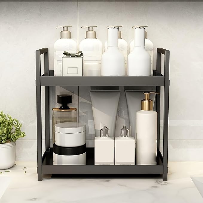 Bathroom Counter Organizer, 2 Tier Black Counter Shelf | Bathroom Organizers and Storage Countertop, for Vanity Tables, Dresser, Makeup