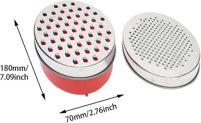 Cheese Grater with Container and Lid, Stainless Steel Grater Box Set, 7.09 x 2.76 in, Red, 2 Blades, Multi Purpose Kitchen Grater for Cheese, Vegetables, Ginger and Citrus