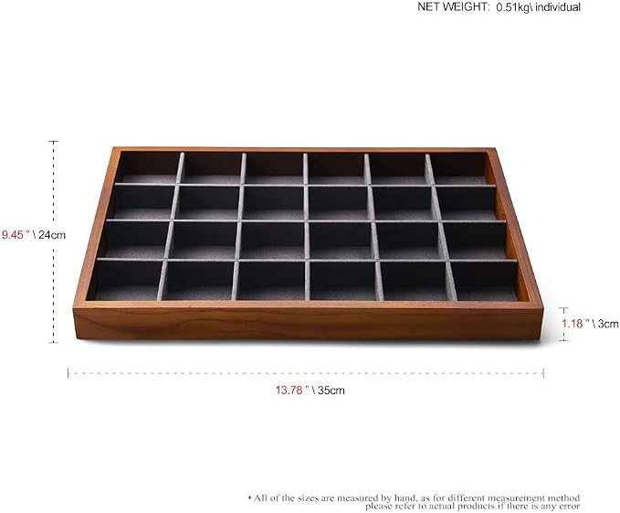 Oirlv Solid Wood Jewelry Tray,Jewelry Drawer Organizer,24 Grid(Grey) | Stackable Design,for Jewelry Necklaces Earrings and Rings,Organizing and Presentinge Legantly on Dressers&in Dresser