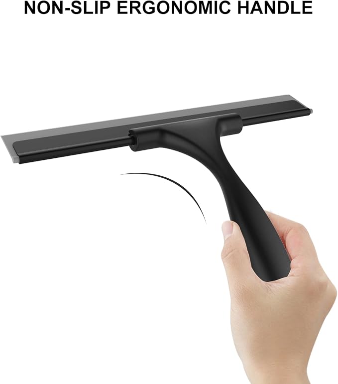 SetSail Squeegee for Shower Glass Door Stainless Steel Shower Squeegee for Glass Doors All-Purpose Window Squeegee for Tile Shower Walls, Sink, Mirror, Bathroom, Car Window Cleaning 10 Inches, Balck