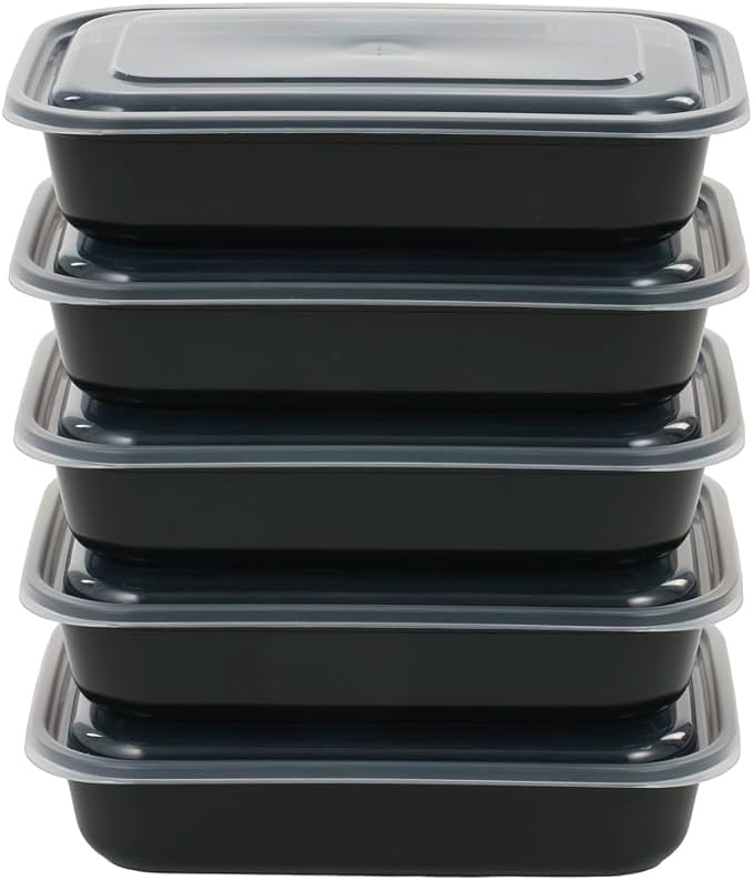 IRIS USA Meal Prep Containers, 34oz - 50 Pack (100-Piece) 1-Compartment Reusable Food Storage Containers with Lids, Plastic Kitchen Food Prep To Go Lunch Box, Microwave Freezer Dishwasher Safe, Black