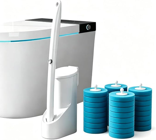 Disposable Toilet Brush and Holder Set with 32 Cleaning Refill for Bathroom | Wall Mounted Disposable Toilet Bowl Brush with Extended Handle, Disposable Toilet Wand for Toilet Bathtub Sink Deep Cleaning