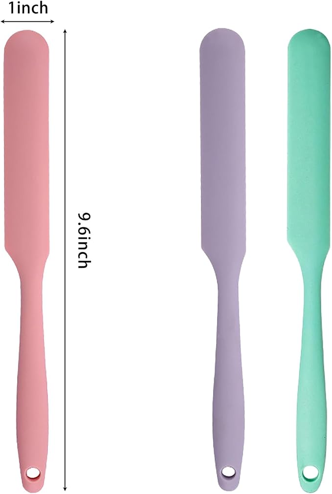 3Pcs Silicone Jar Spatula Long Handle Kitchen Spatulas for Mixing, Scraping, and Spreading,Ideal for Jars, Baking, Cake Icing, Cream, Butter, and Batter Kitchen Tool (Purple, Pink, Green)