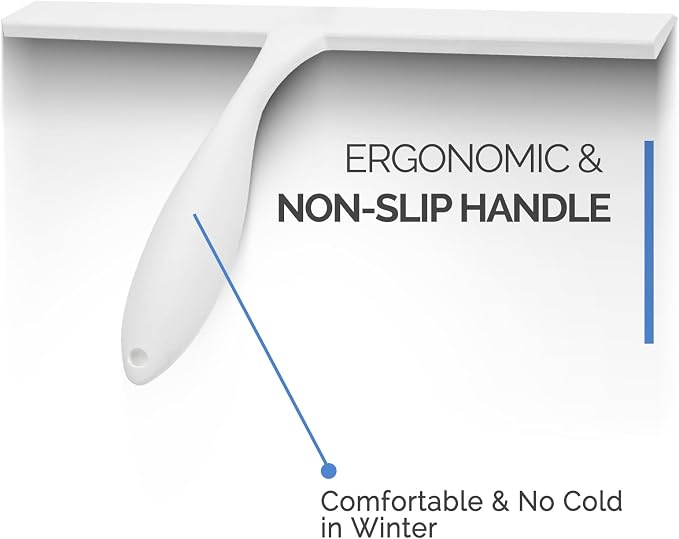 FY&XZH Never Rust Silicone Shower Squeegee for Glass Doors with Hook, Bathroom Cleaner Tool, Household Window and Mirror Squeegee, Ergonomic Thick Handle Squeegee for Shower Glass, 11-Inch (White)