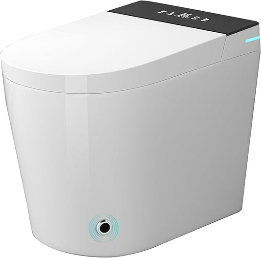 WinZo Compact Round Toilet 23" Depth,Smart Auto Flush Instant Heating and Drying For Small Modern Bathroom 12" Rough-in,White