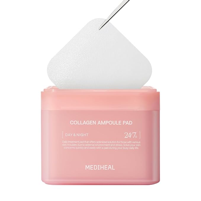 MEDIHEAL Toner Pads - Collagen Ampoule Toner Pad (100 count) with Ceramide - Skin Firming, Restore Elasticity, Deep Hydration - Tighten Wrinkles & Lines - Vegan Moisturizing Fabric, Korean Skin Care | with 98% Collagen for Aging & Sagging Skin | Nouris...