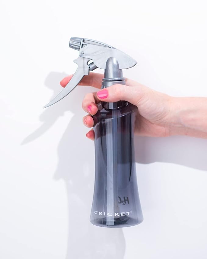 Cricket H2O Water Spray Bottle for Hair Mist – Continuous Stream, Adjustable Nozzle & Stronger Spray Bottles, Durable Aluminum, Refillable for Hair Styling & Barber Use – 10 oz, Smoke Grey