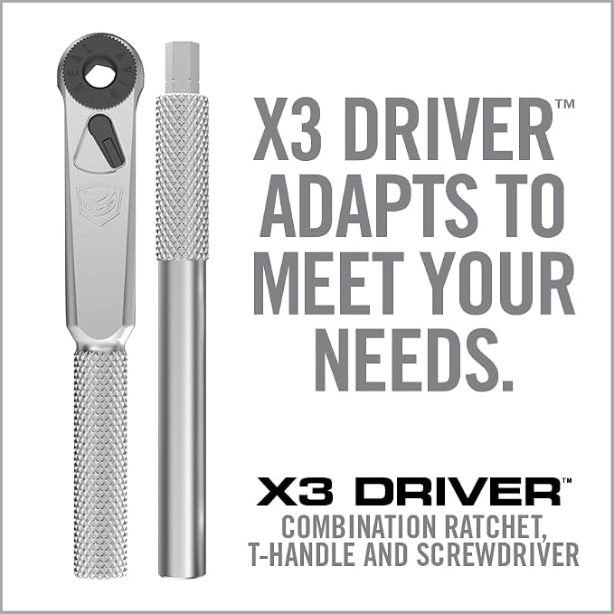Real Avid X3 52-Piece Socket & Bit Set - 3-in-1 Screwdriver Ratchet T-Handle, Tool Set Includes 16 Socket Wrench Set, 36 Bits with 1/4"