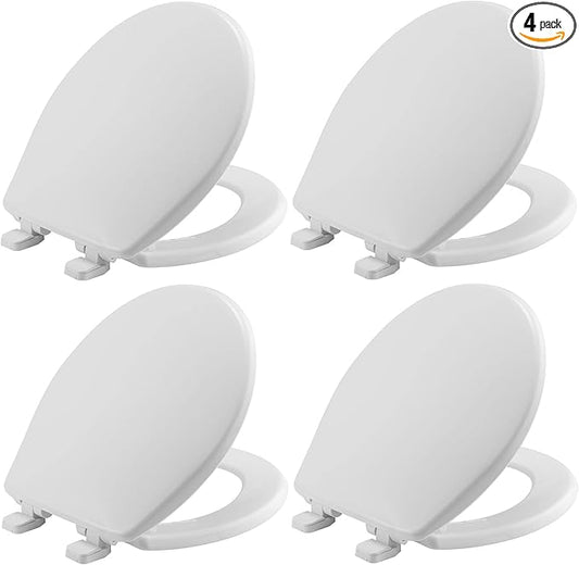 Mayfair Caswell Modern Slow Close Toilet Seat, Durable Plastic Seat, Made in USA, Round, White, 4-Pack