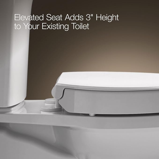 KOHLER 25876-0 Hyten 3" Height, Elevated Soft Close Round Toilet Seat, Contoured Seat with Grip-Tight Bumpers, Quick-Attach Hardware, White (Pack of 2)
