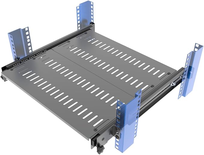 1U 19 inch Sliding 4-Post Vented Rack Mount Tray 14.6-22.3" D | Server Rack Shelf 16-20" Deep with Adjustable Mounting Deep 14.6"-22.3" for 19" Network Rack and Cabinet,Unassembled
