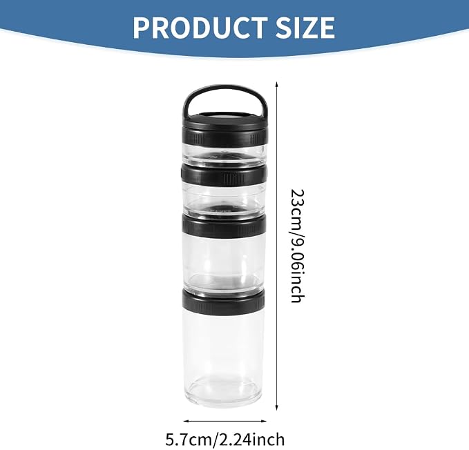 Portable Travel Stackable Snack Containers, 4 Jar - 40cc,60cc,100cc,150cc Scale Jar,Nut Box,Snack Storage Jars and Portion Control,Twist-Lock Food Storage Container with Lid(Random Color)