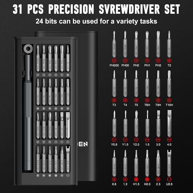 Precision Screwdriver Set for Electronic Repair 31 in 1 | Small Screwdriver Set, Magnetic Repair Tool Kit for Laptop, iPhone, Cell Phone, PC, MacBook, Computer, PS5, Glasses, Watch