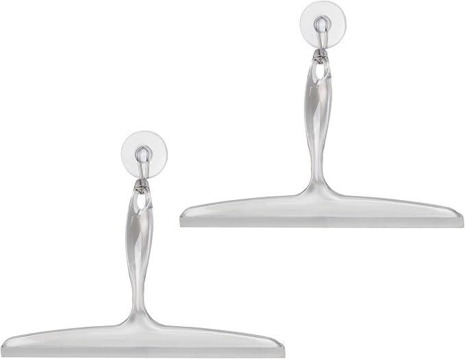 iDesign Bathroom Plastic Shower Squeegee, Clear, Set of 2 | Wall Hook Included