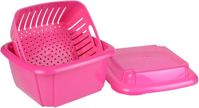 Hutzler 3-in-1 Berry Keeper Colander and Container, Keeps Berries Fresh Longer, 2 Pints, Pink