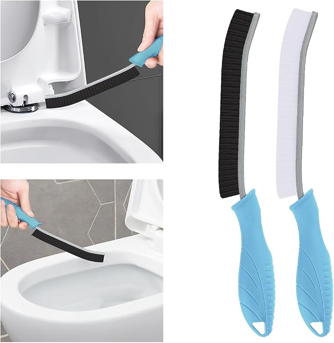 TQRR 2 Pcs Toilet Scrubber Brush, Bathroom Cleaning Brush with Hanging Hole | Multifunctional Hard Bristle Crevice Cleaning Brush,Gap Brush, Cleaner Tools for Sinks, Shower, Tile, Grout (2, Light Blue)