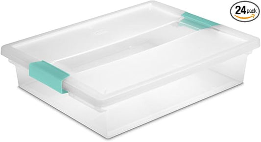 Sterilite Clip Box, Stackable Clear Plastic Bins- Large, 24-Pack | Storage Containers with Latching Lids for Writing, Arts or Crafts Supplies - Home, Office, Classroom & Workshop Organization