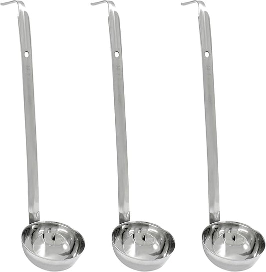Piutouyar 3 Pcs 3 oz Soup Ladle Set, Stainless Steel Ladle with Long Hooked Handles Kitchen Cooking Serving Ladle Accessories for Cooking Soup Sauce Stews