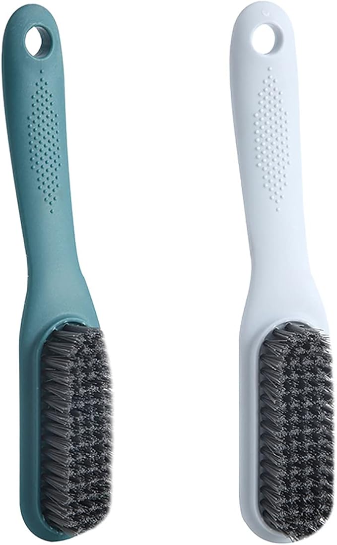 Household Cleaning Brush Soft Bristle Laundry Brush Shoe Stain Remover Brush Comfort Grip Nylon Brushes for Fabric Clothes Carpet Floor Pack of 2 Shoes Cleaner Brush, Blue and Gray