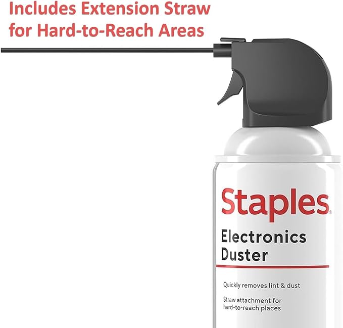 Staples Compressed Air Duster – 10 oz. Can for Electronics, Keyboards & Office Devices | Blasts away dust and debris from laptops, vents, and hard-to-reach office equipment.