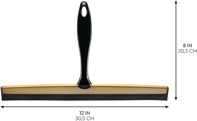 iDesign Bathroom Shower Squeegee, Black/Soft Brass | Wall Hook Included