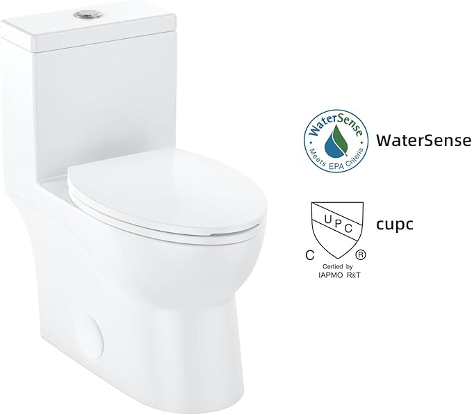 Elongated One-Piece Toilet, 16" ADA Compliant Ceramic Construction, Dual Flush 1.1/1.6 GPF, Includes Quick-Install PP Seat, Comfort Height in White
