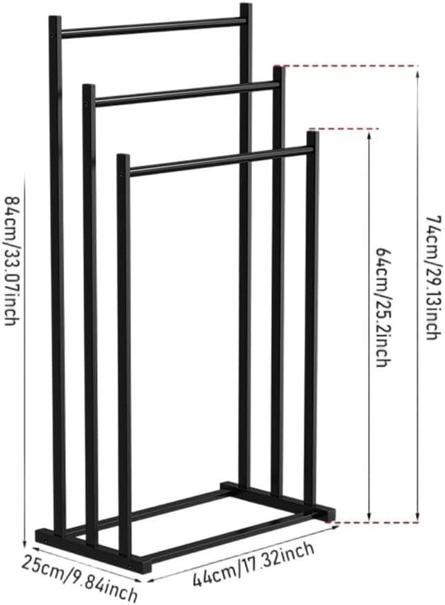 3-Tier Metal Towel Rail, Freestanding Towel Holder, Floor Standing Design, Black for Bathroom, Clothes Airer & Bathroom Accessories, Modern and Stable for Bedroom, Bathroom (Black)