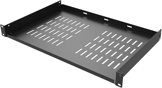 1U Disassembled Universal Server Rack Shelf Steel 12" Deep | Vented Cantilever Rack Tray for 19” Network Equipment Shelf Mounting, Black (12 inch)