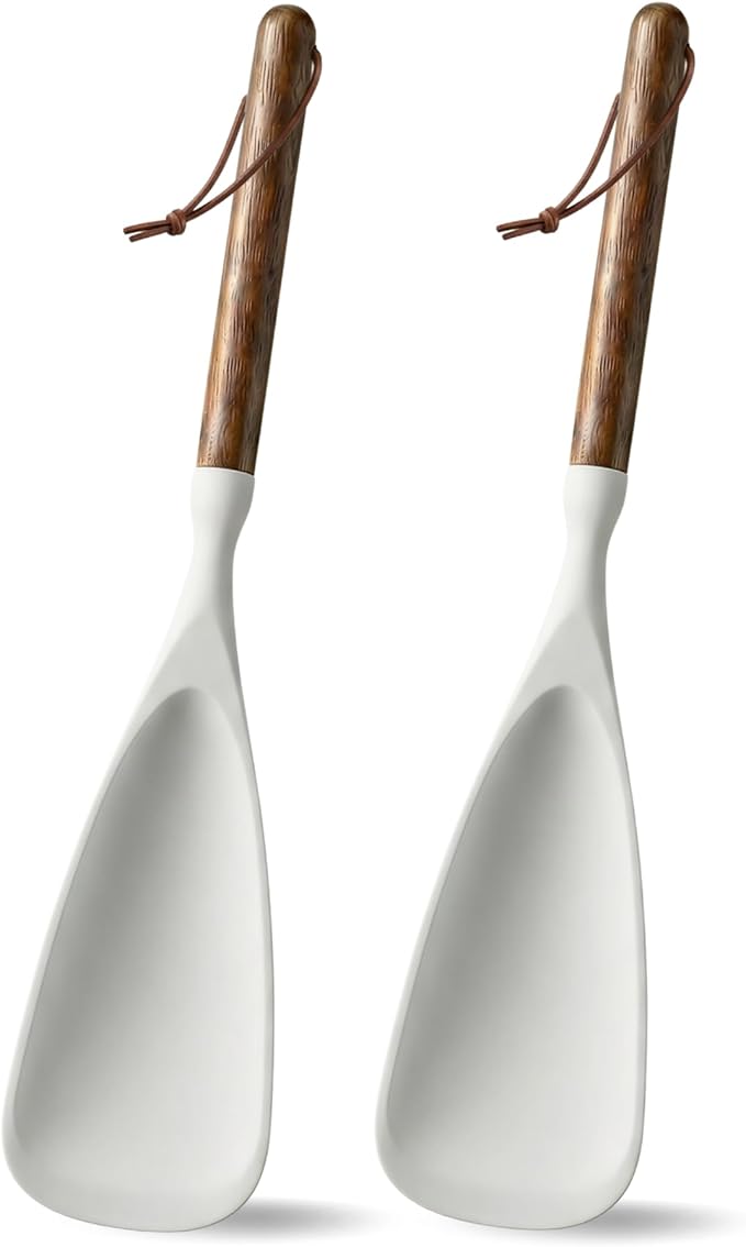 Silicone Spatula Cooking Spoon 2 Pcs with Wood Handle Great for Cooking and Serving Sturdy BPA-Free Matte Silicone Suitable for Mixing and Scrape (White)
