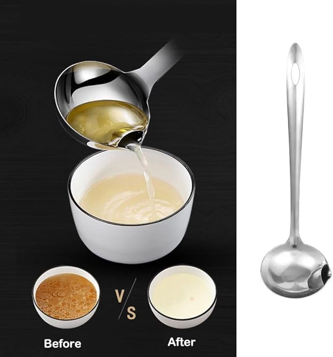 3 Pack Soup Ladle Fat Separator Stainless Steel Ladle with Pour Spout Oil Separator Soup Spoon Grease Strainer Serving Spoon Gravy Pouring Ladles for Soups Stocks Sauces Broth Drippings