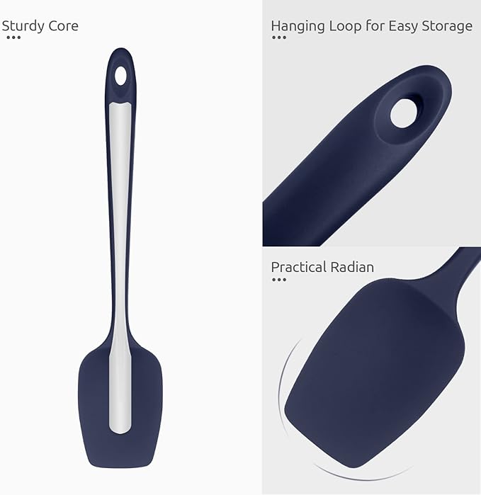Heat Resistant Silicone Spoon Spatula: U-Taste 600ºF High Heat Flexible 11.38in Silicon Mixing Stirring Cooking Scraping Baking Bowl Scraper Seamless Spreader for Nonstick Cookware (Midnight Blue)