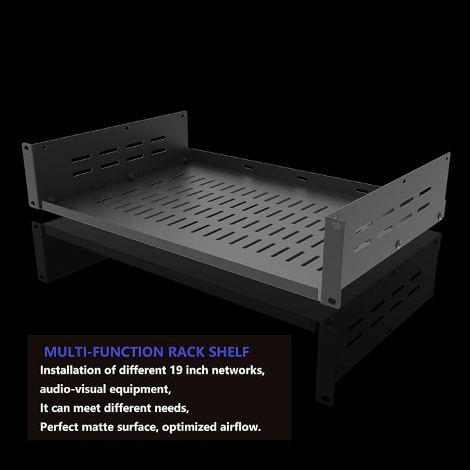 2U 19" Universal Vented Rack Mount Cantilever Server Shelf | 12 Inch Deep-Disassembled Black (2U12InD)