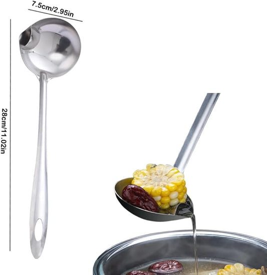 3 Pack Soup Ladle Fat Separator Stainless Steel Ladle with Pour Spout Oil Separator Soup Spoon Grease Strainer Serving Spoon Gravy Pouring Ladles for Soups Stocks Sauces Broth Drippings