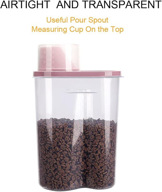 2 Pack 2lb/2.5L Pet Food Storage Container with Measuring Cup, Can Covers and Bowl for Small Dog, Cat, Waterproof-BPA Free (Blue and Pink)